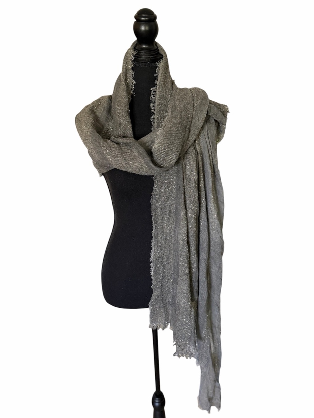NEW Claudio Cutuli Italy Metallic Gold Stripe‎ Modal Wool Scarf Eyelash Fringe